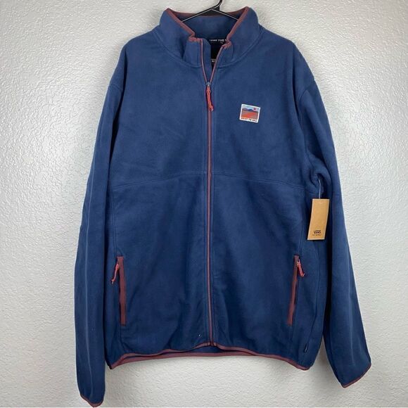 Vans Mens Long Sleeve Outdoor Club Full Zip Fleece Jacket Navy Blue Size XL NWT - Picture 1 of 16